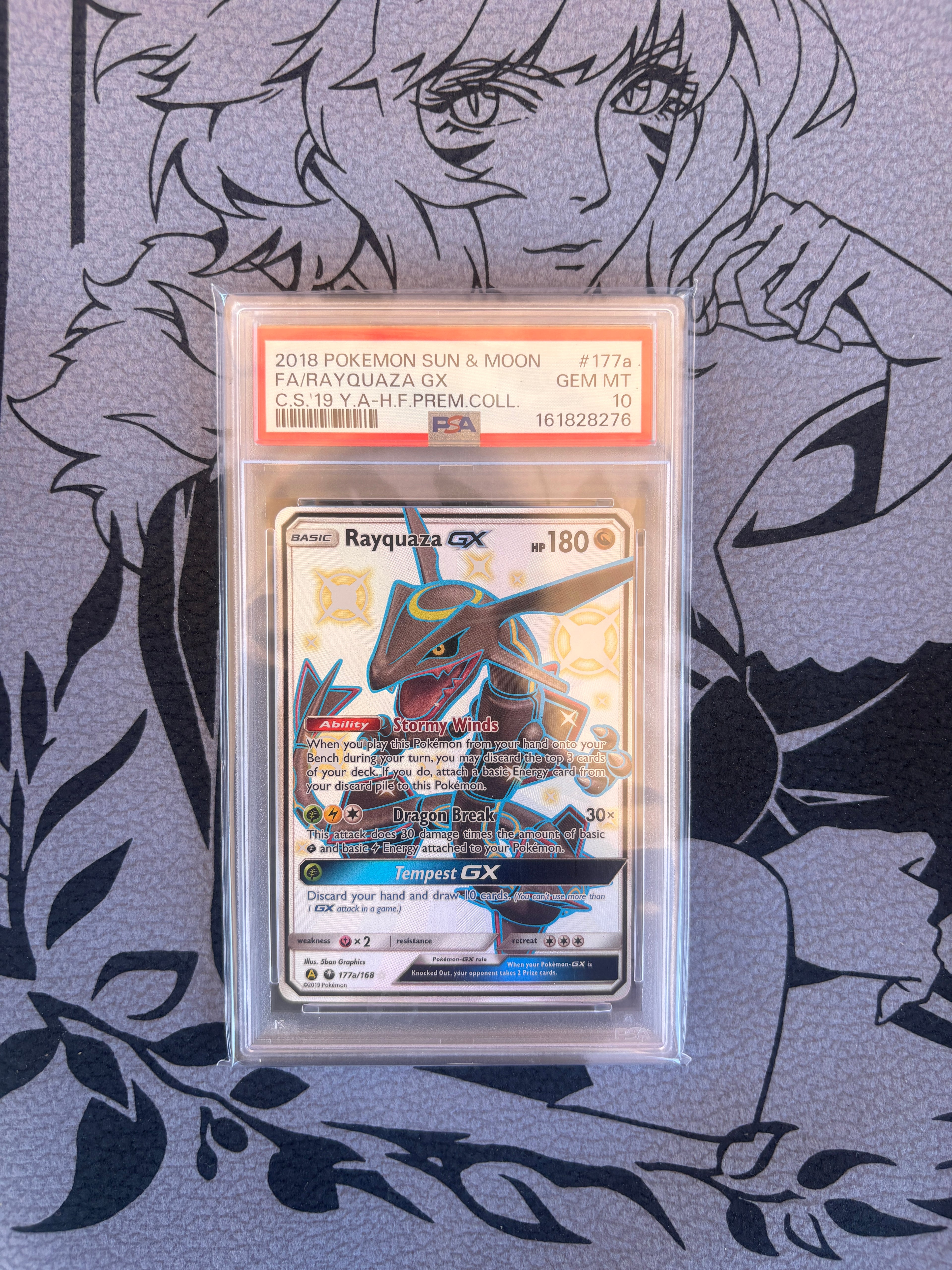2018 POKEMON SUN & MOON CELESTIAL STORM #177A FULL ART/RAYQUAZA GX PSA 10